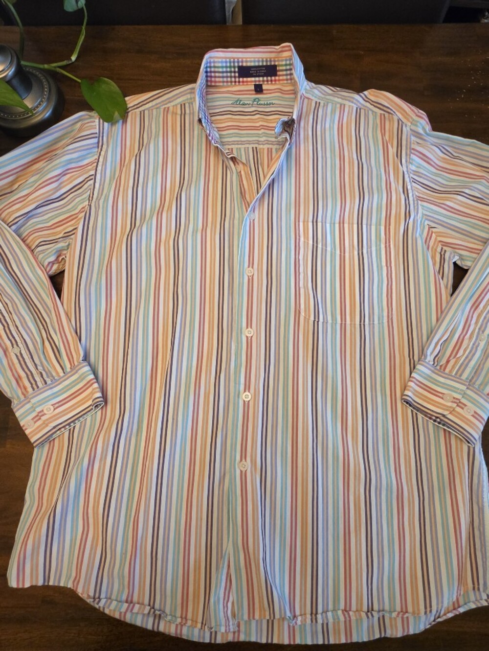 Alan Flusser Colorful Rainbow Stripe Dress Shirt Button Up Regular Fit